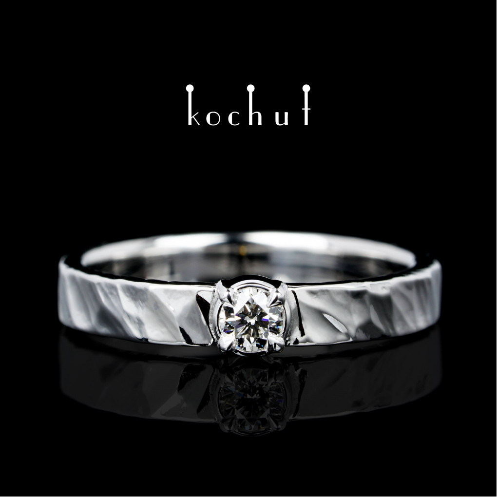 Engagement ring «Rainbow Kaleidoscope». White gold, diamond, white rhodium