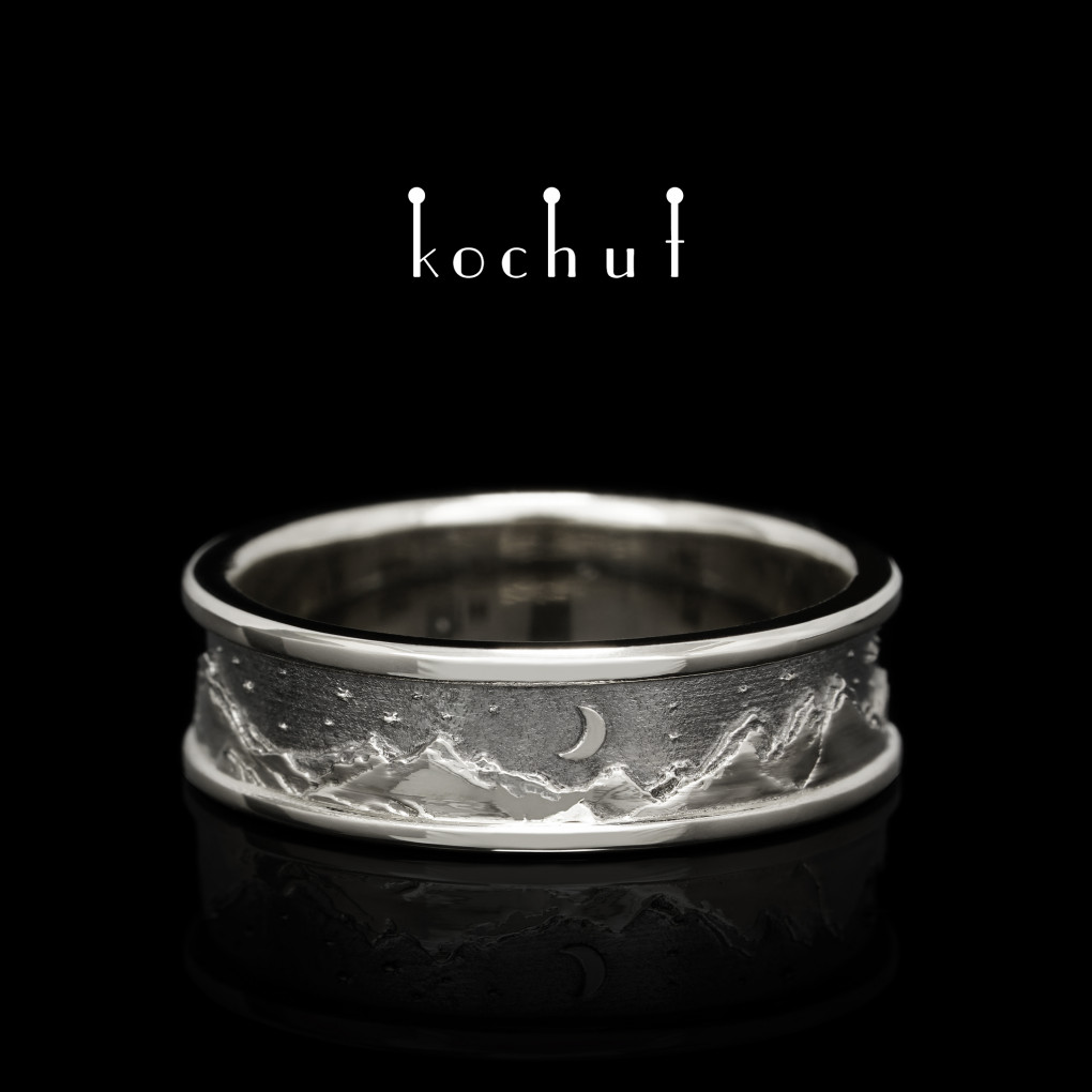 Wedding ring «Peaks of Love: sun and moon». Silver, oxidized