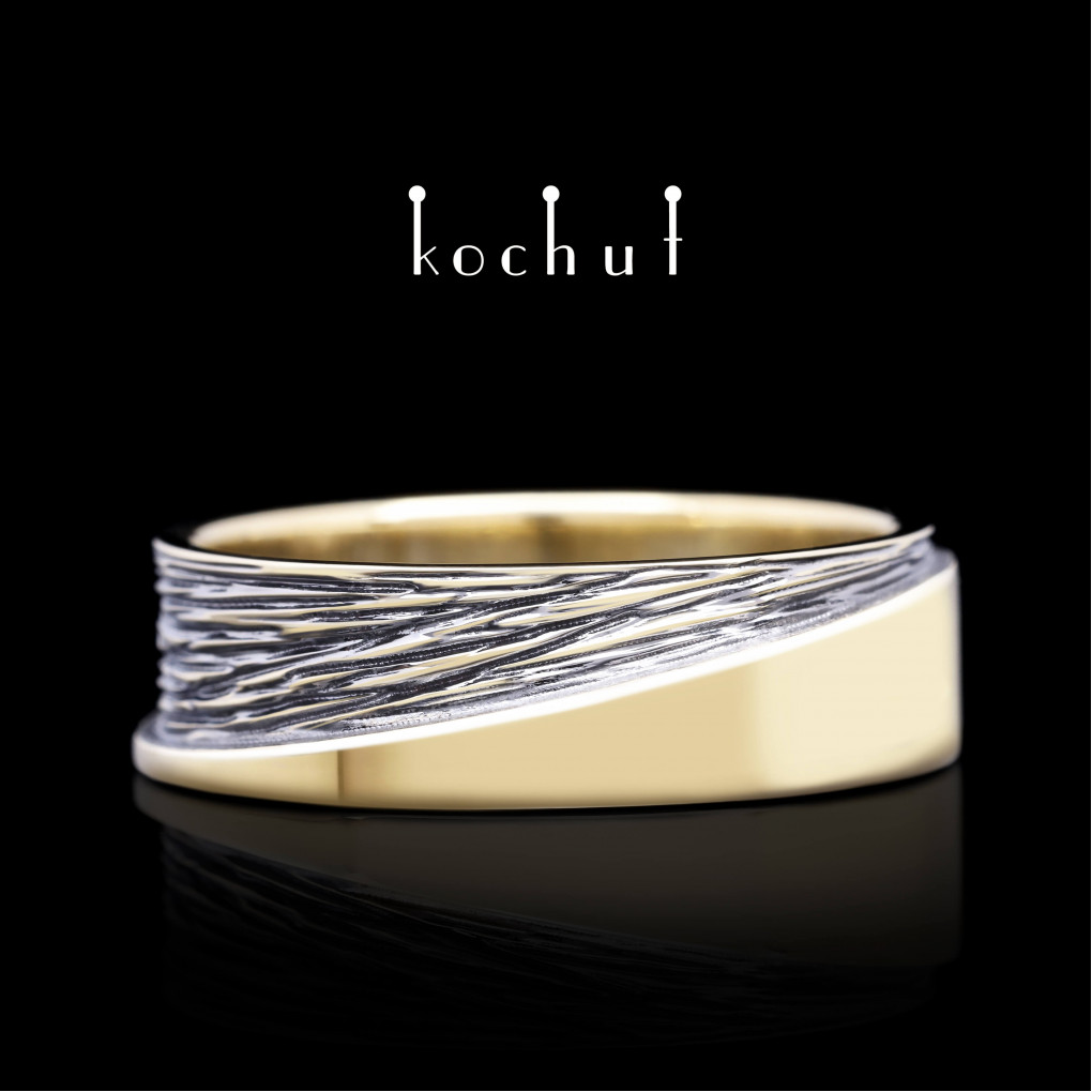 Wedding ring «Mutual attraction». Yellow gold, black rodium