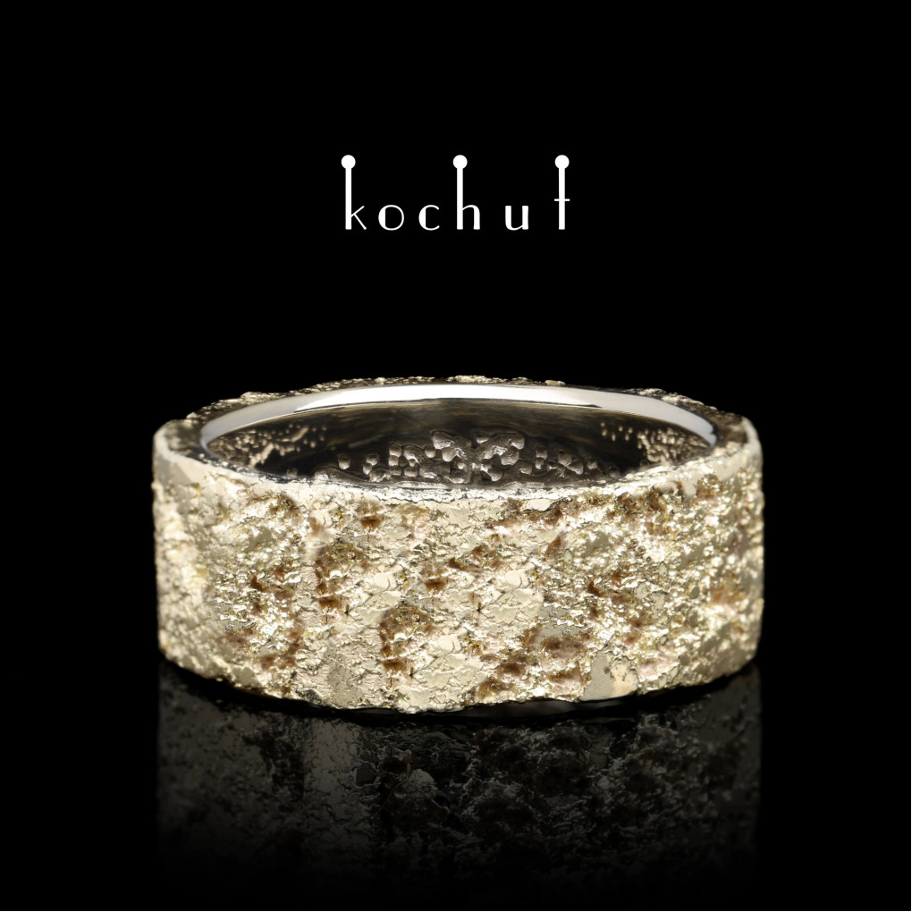 Wedding ring «Soul and body with a tree of life and forging Light». White, gold fusing