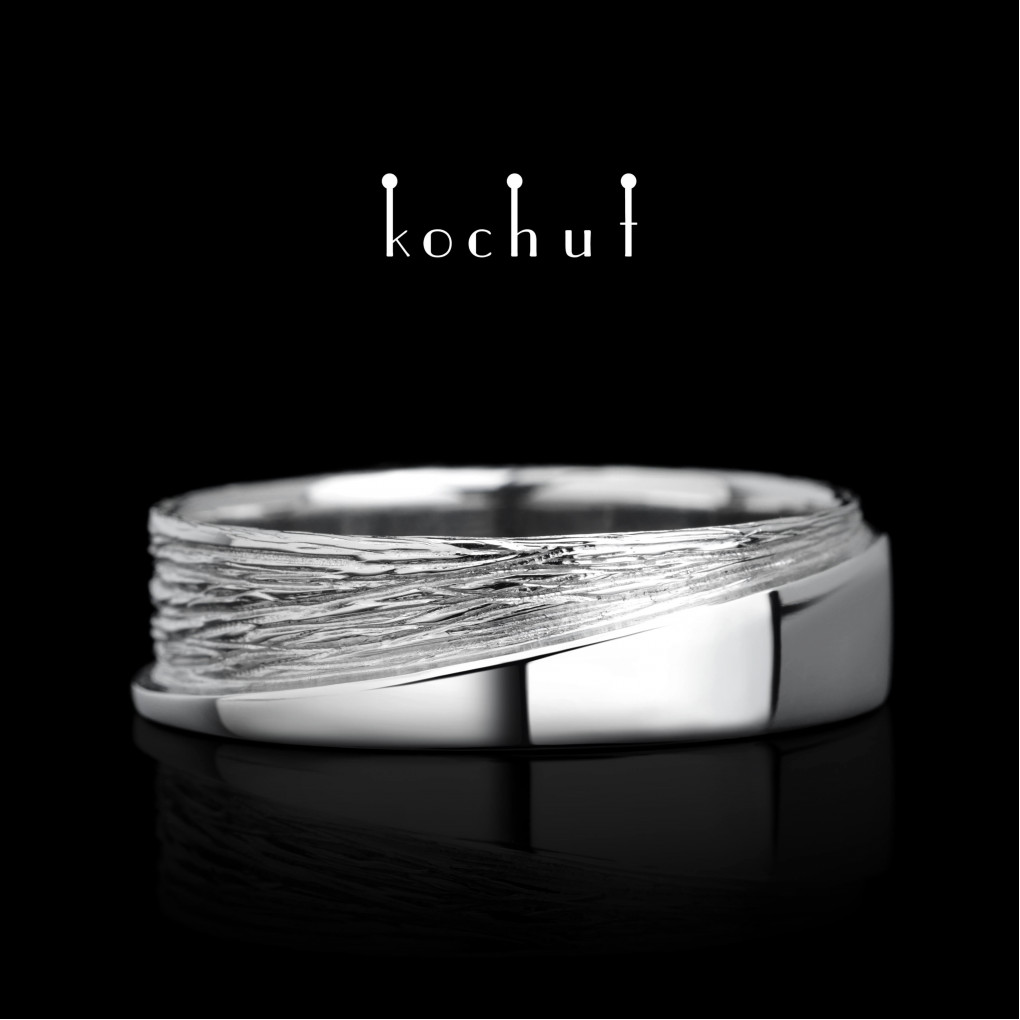 Wedding ring «Mutual attraction». White gold, white rhodium