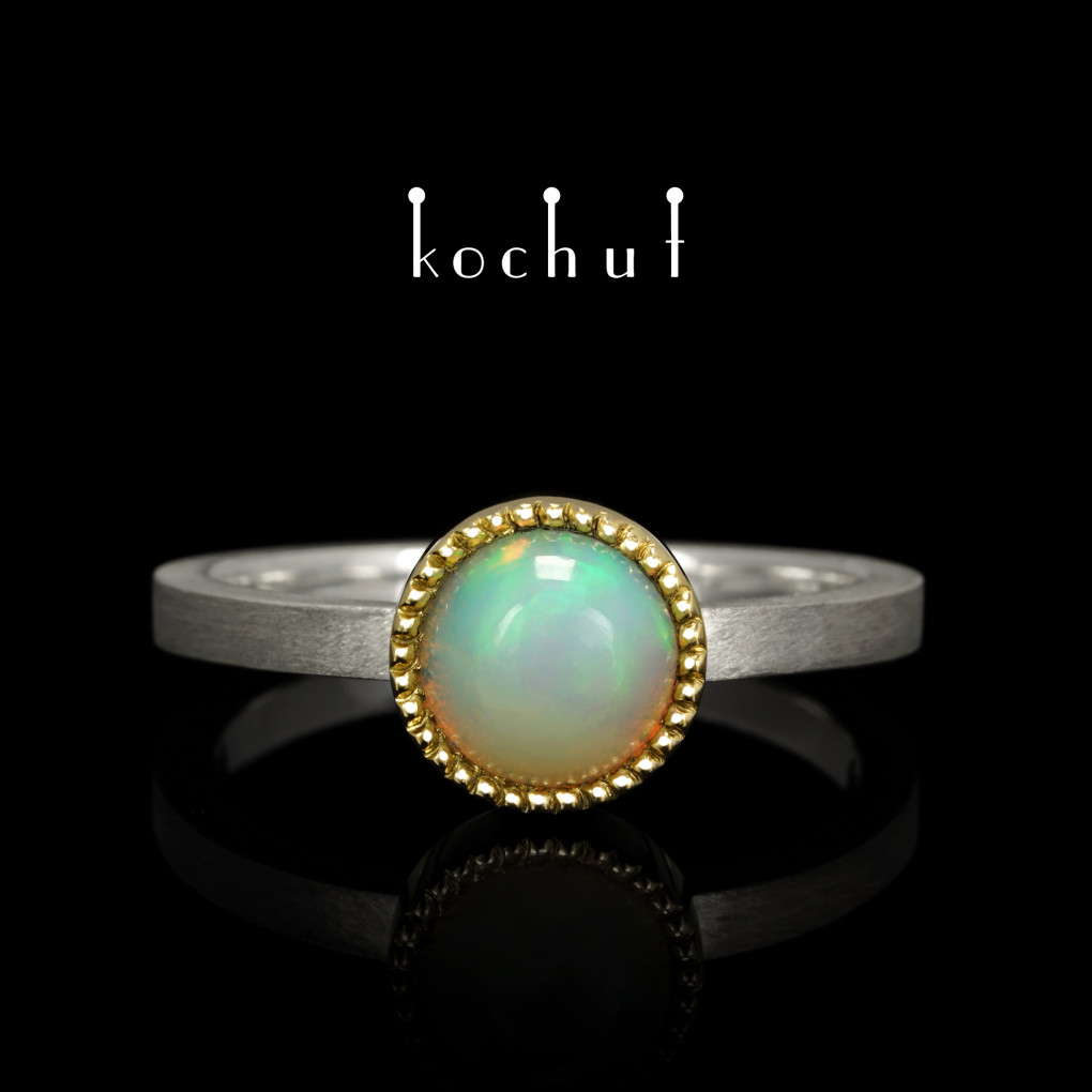 Ring «Jupiter». Silver, yellow gold, opal