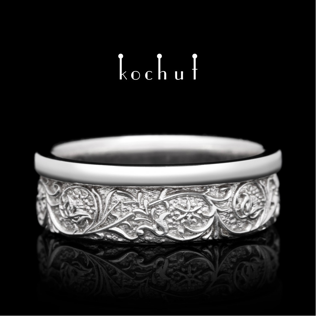 Wedding ring «Harmony of nature.» White gold, white rhodium