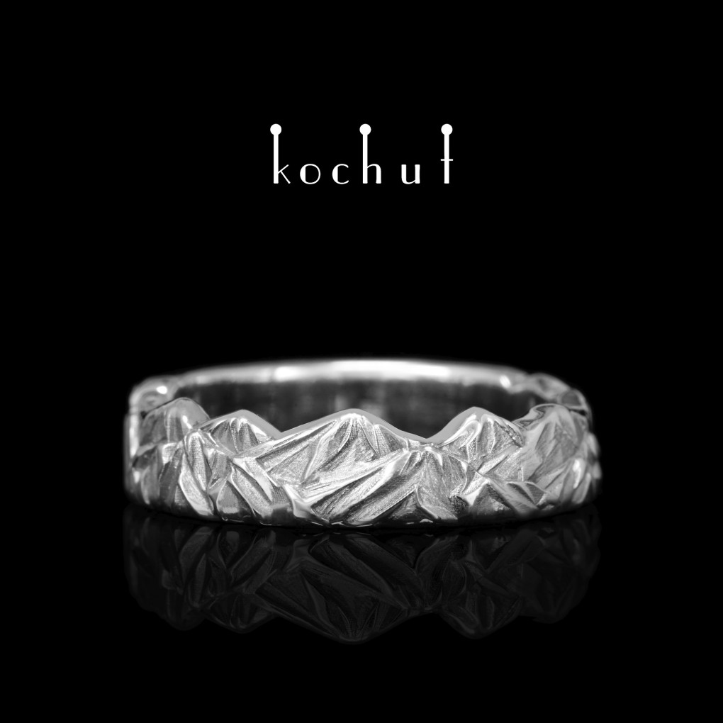 Wedding ring «Peaks of Love». Silver, white rhodium