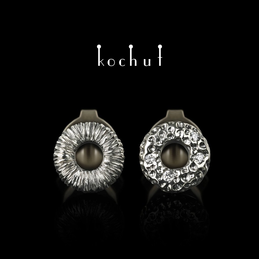 Earrings «Space Mirage». White gold, diamonds, black rhodium