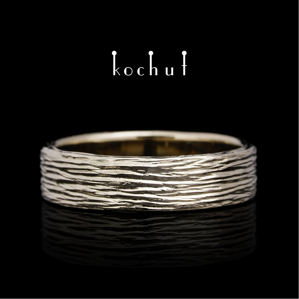 Wedding ring «Tree bark». White gold