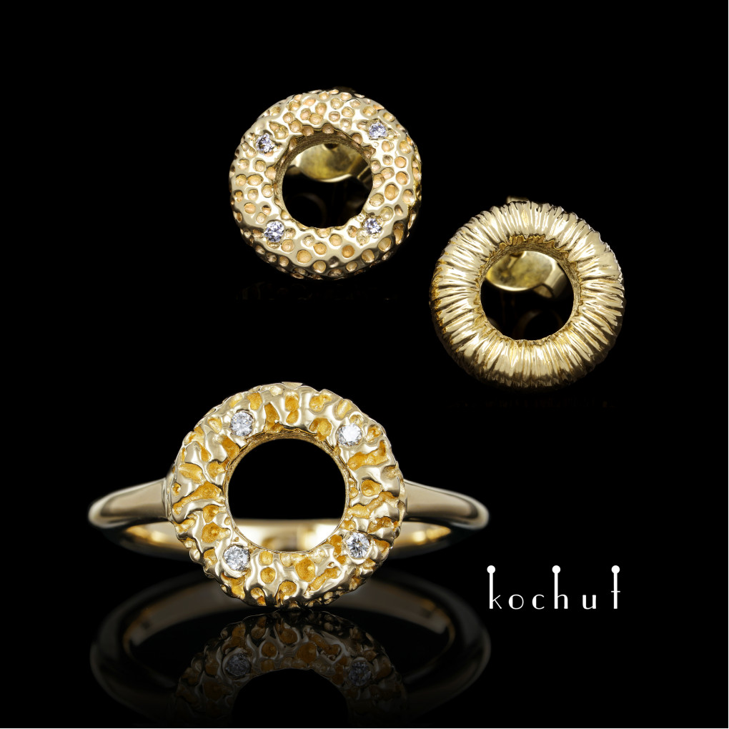 Jewellery set «Space Mirage». Yellow gold, diamonds