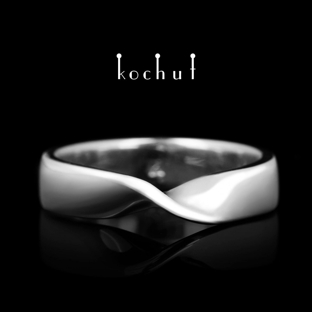 Wedding ring «The Mobius ribbon: wide». White gold, white rhodium