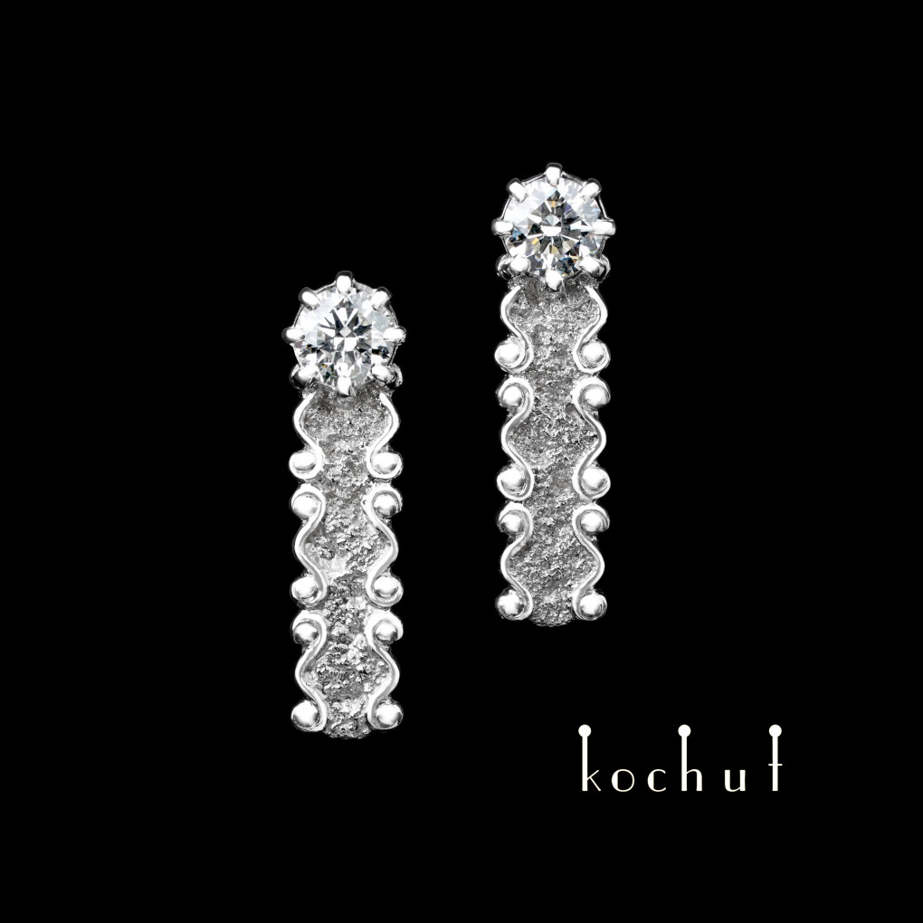 Earrings «Marquis». White gold, gold fusing, diamonds, white rhodium