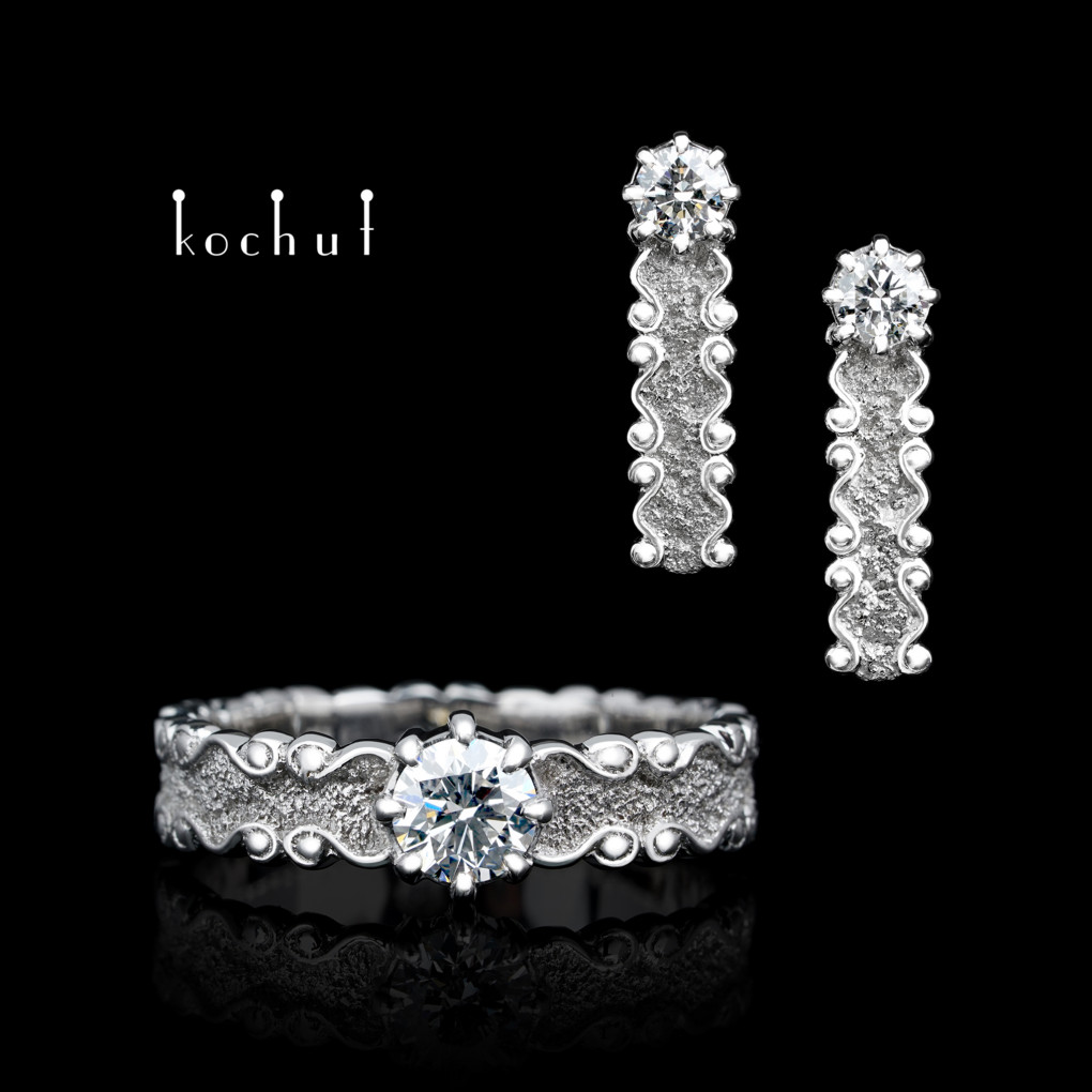 Jewellery set «Marquise». White gold, gold fusing, diamonds, white rhodium