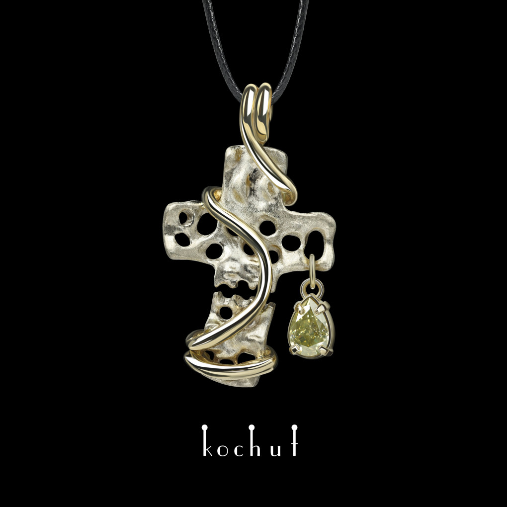 Cross «The power of hope». White, yellow gold, diamond