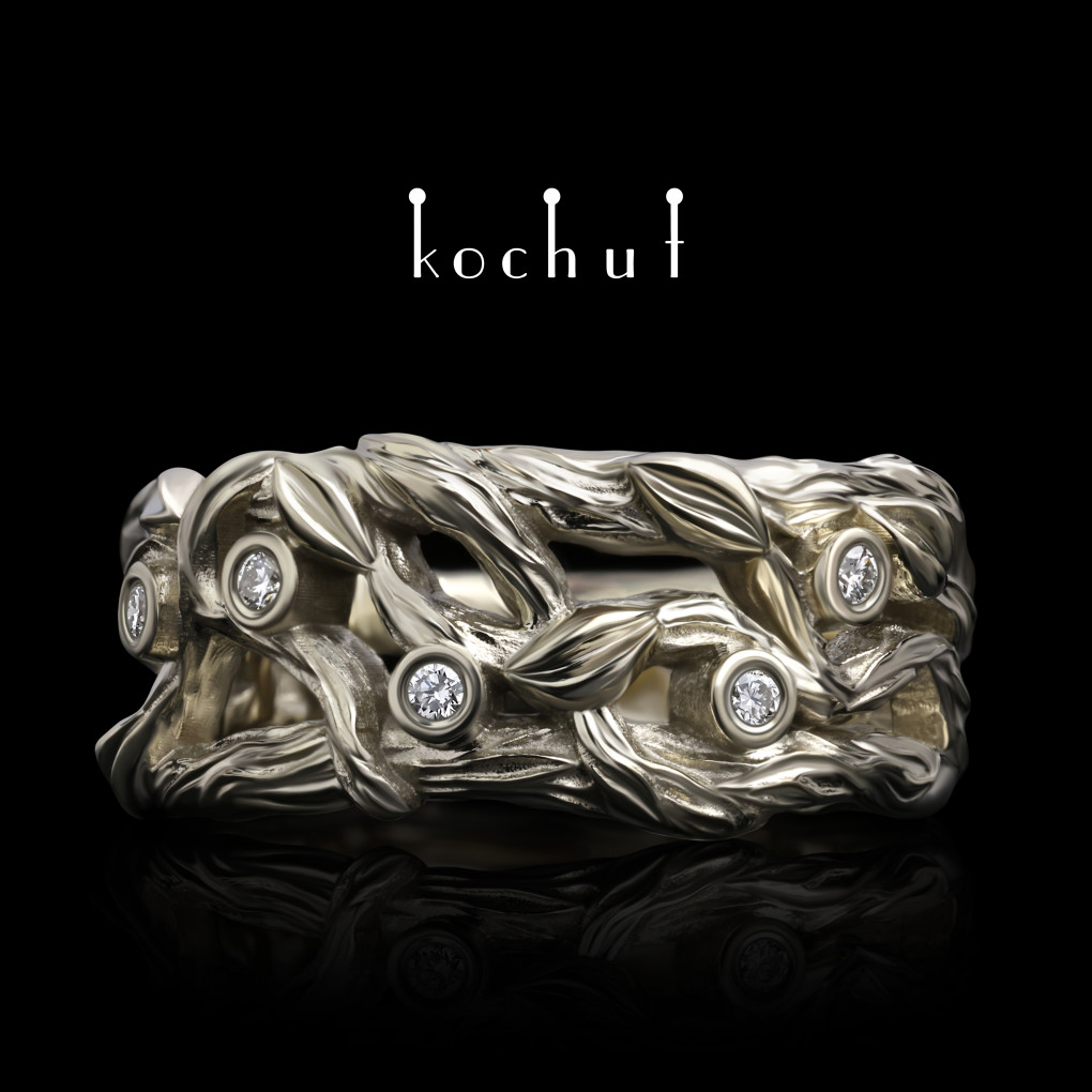 Ring «Forest Veil». White gold, diamonds